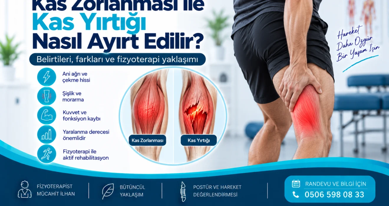 Kas Zorlanması ile Kas Yırtığı Nasıl Ayırt Edilir? için anatomik ve fizyoterapi odaklı kapak görseli