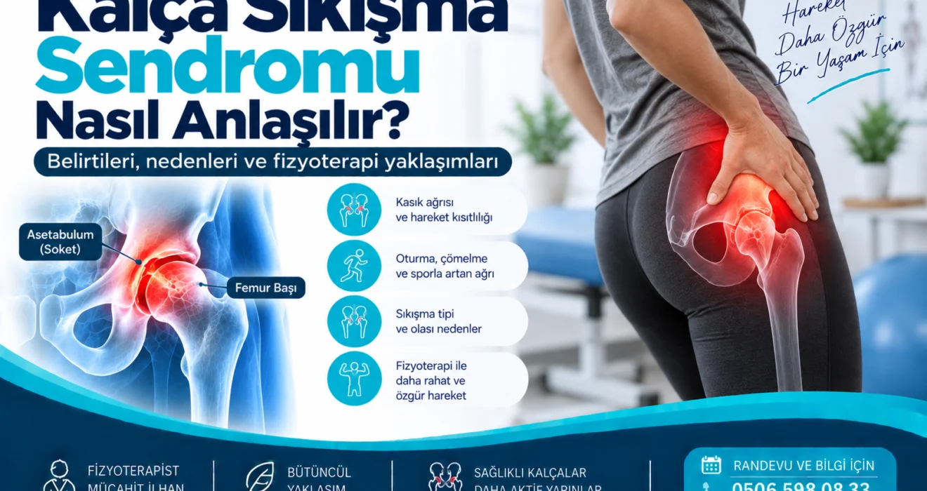 Kalça sıkışma sendromu ve femoroasetabular sıkışmayı gösteren fizyoterapi anatomik görseli