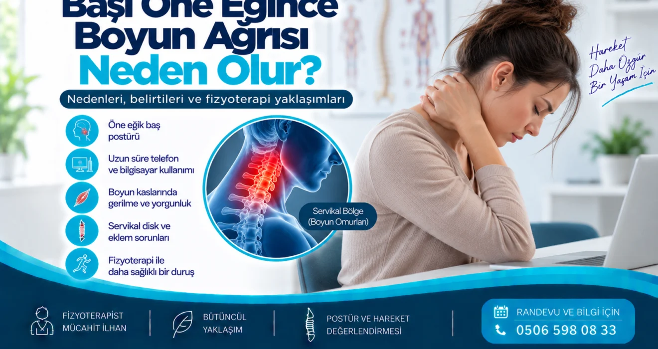 Başı Öne Eğince Boyun Ağrısı Neden Olur? – anatomik ve fizyoterapi odaklı bilgilendirme görseli
