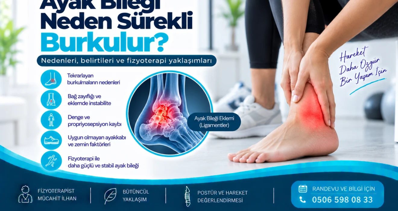 Ayak Bileği Neden Sürekli Burkulur? – anatomik ve fizyoterapi odaklı bilgilendirme görseli