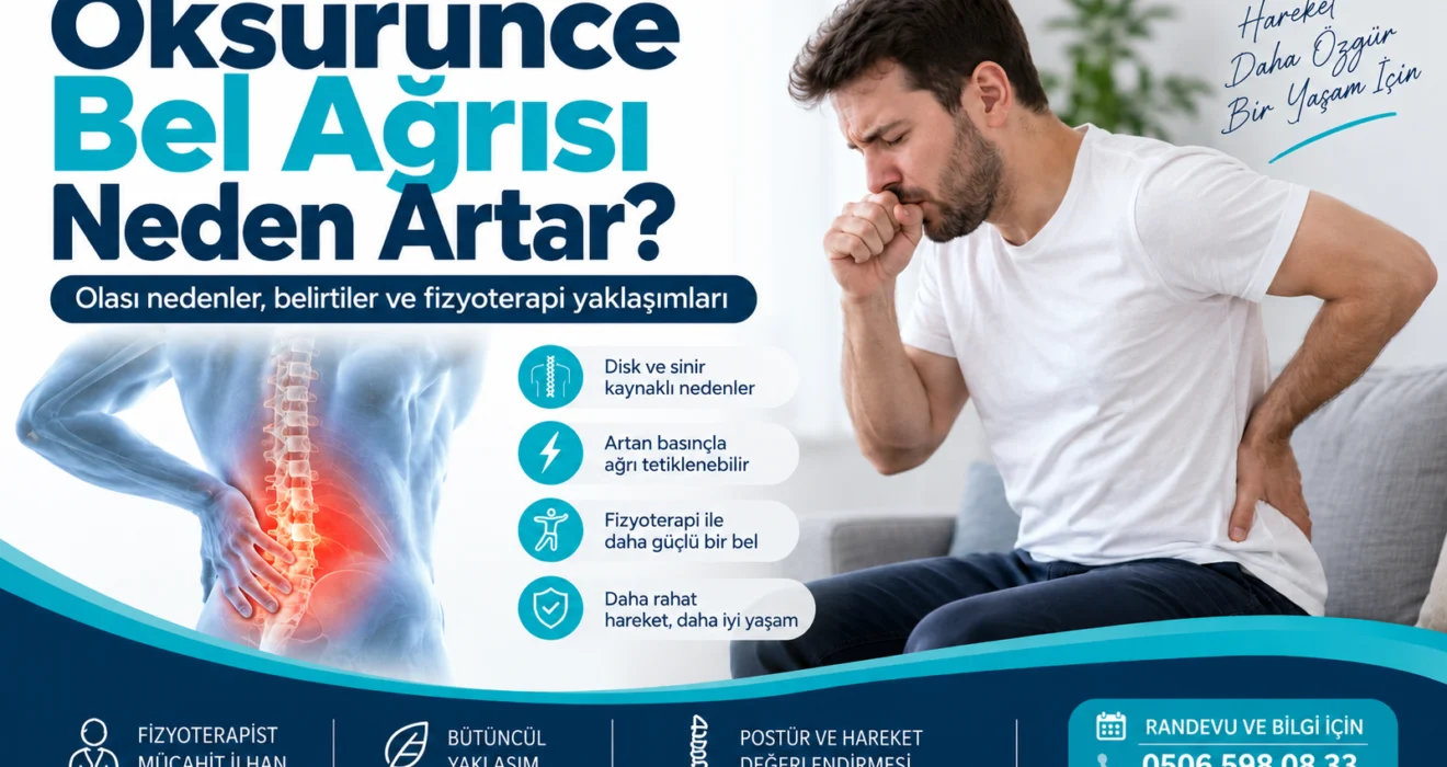 Öksürünce bel ağrısı için fizyoterapi değerlendirmesi ve ilgili anatomik bölgeyi gösteren medikal görsel