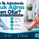 Sabah ilk adımlarda topuk ağrısı için fizyoterapi değerlendirmesi ve ilgili anatomik bölgeyi gösteren medikal görsel