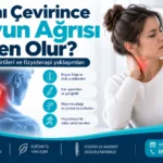 Başını çevirince boyun ağrısı için fizyoterapi değerlendirmesi ve ilgili anatomik bölgeyi gösteren medikal görsel