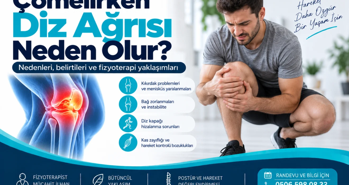 Çömelirken Diz Ağrısı Neden Olur? fizyoterapi değerlendirmesi ve anatomik bölge görseli