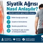 Siyatik ağrısı nasıl anlaşılır konulu belden bacağa yayılan sinir ağrısını gösteren anatomik fizyoterapi görseli